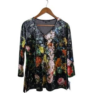 NEW Calessa Velvet Floral V Neck Top Small Whimsygoth Fairygrunge Boho Dark